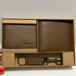 Coach Brown Leather Wallet and Keychain Set